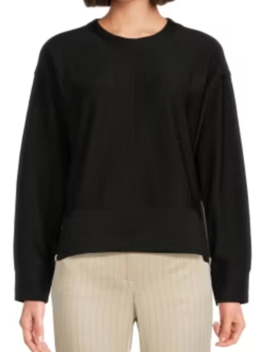 NWT DKNY Sport long sleeve black ribbed shirt blouse zipper accents size Small